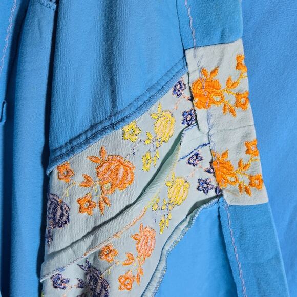 VTG 60 70s Blue Floral Embroidery Zip Robe Lounge Dress Housecoat Evelyn Pearson - Picture 12 of 13